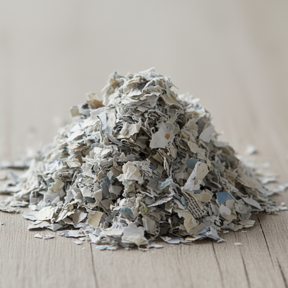 Stack of dried RECYCLED PAPER on a wooden surface