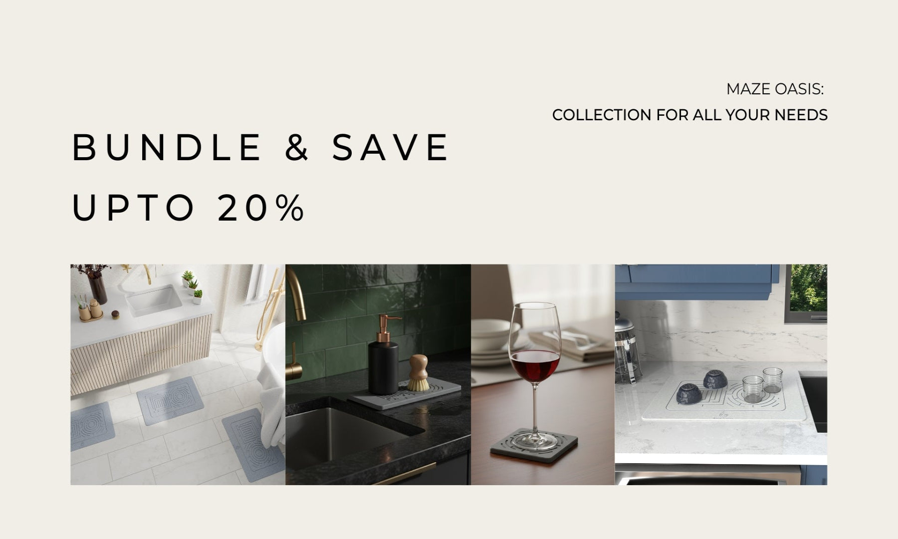 Promotional banner for a home collection with text and lifestyle images of kitchen and bathroom items.