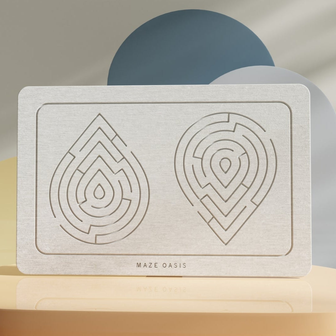 Maze Oasis product with labyrinth designs on a neutral background