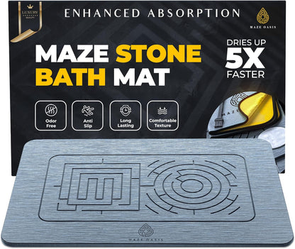 Serenity - Gray - Stone Bath Mat - with Maze Pattern - 23.6 x 15.3 in - 1 or 2 pack