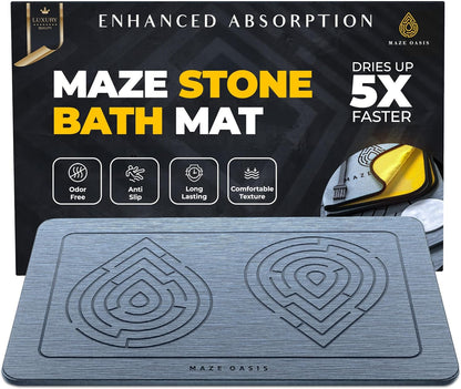 Serenity 2.0 - Gray - Stone Bath Mat - with Maze Pattern - 23.6 x 15.3 in - 1 or 2 pack