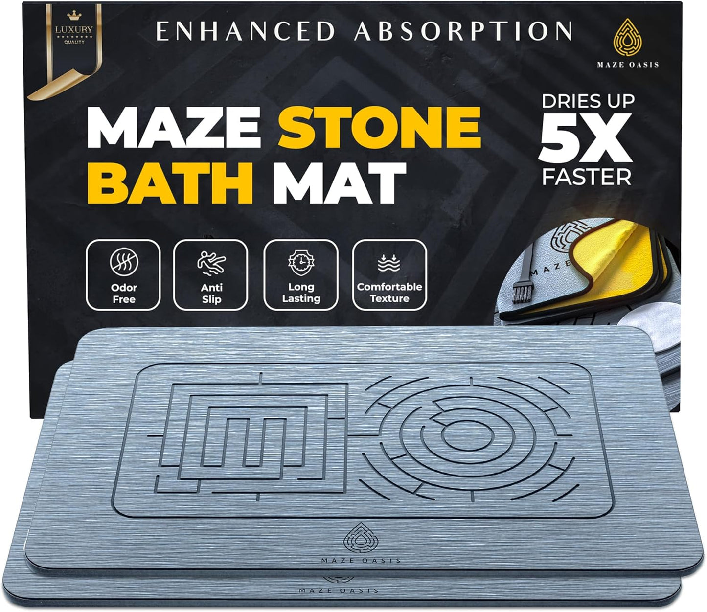 Serenity - Gray - Stone Bath Mat - with Maze Pattern - 23.6 x 15.3 in - 1 or 2 pack