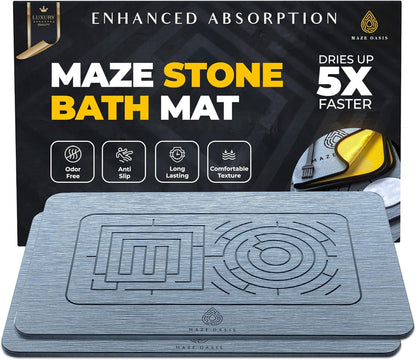 Serenity - Gray - Stone Bath Mat - with Maze Pattern - 23.6 x 15.3 in - 1 or 2 pack